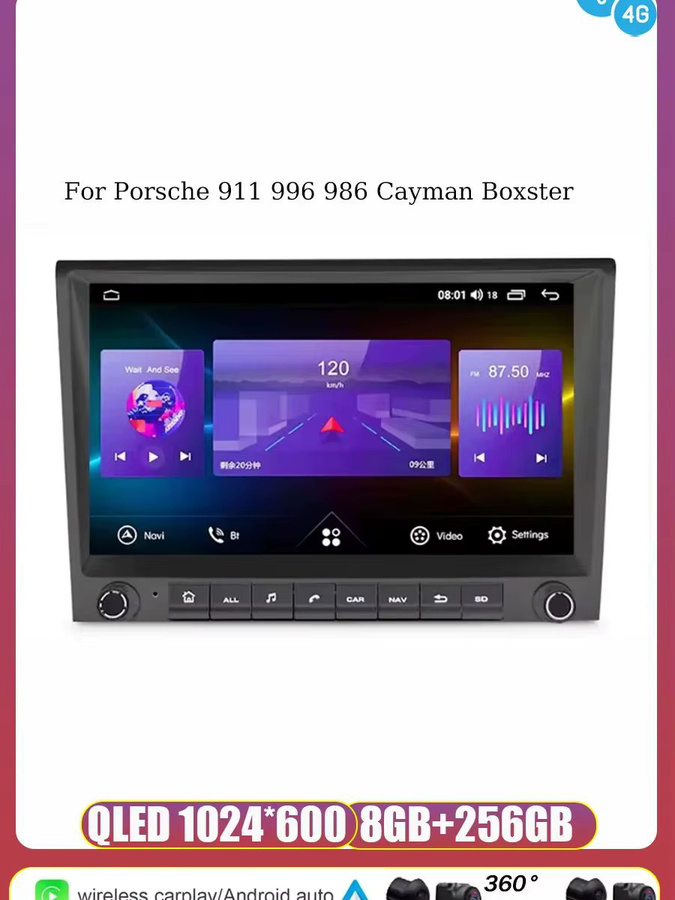 SKYSHADOW Android 13 Carplay Autoradio mit 13,0 Zoll IPS Display, 12GB RAM + 256GB Speicher, LTE, GPS, WiFi und Bluetooth für Porsche 911 996 986 Cayman Boxster ab Baujahr 2002, Schwarz - Bild 5
