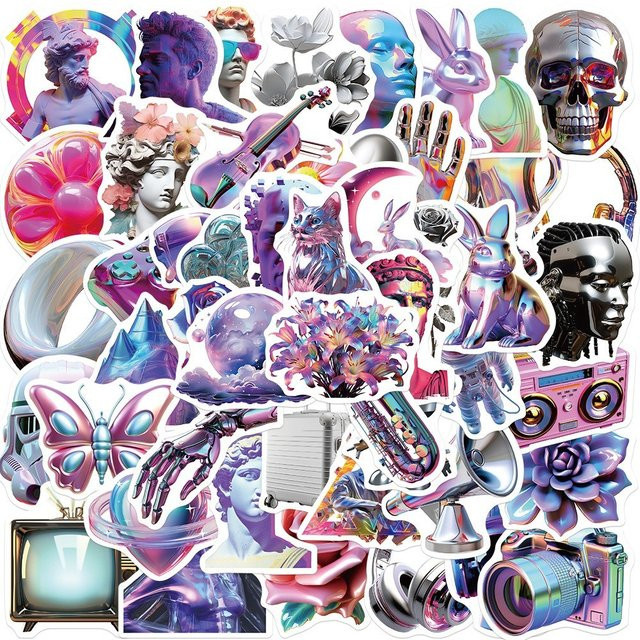50-teiliges Set wasserfeste 3D-Säure-Vaporwave-Graffiti-Aufkleber in Multicolour von BulingBulingStickers Store zur DIY-Dekoration für Gitarren und Notebooks - Bild 1