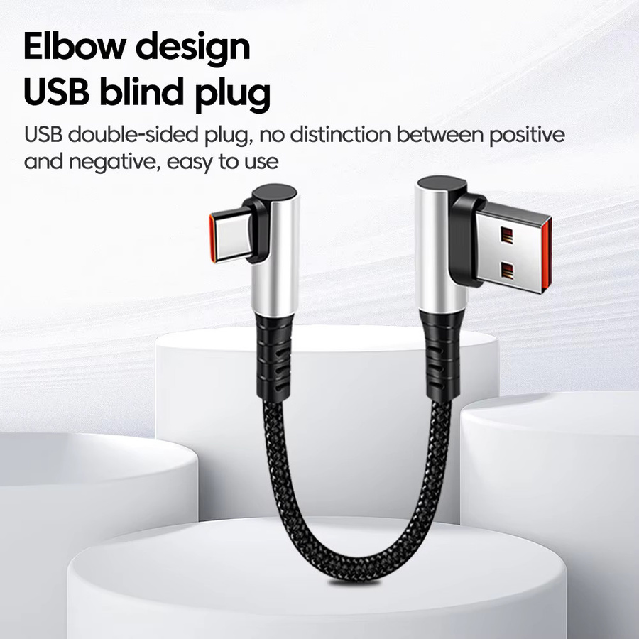 USB Typ-C auf Typ-C Kurzkabel mit 90-Grad-Winkel für schnelles Laden und Datenübertragung, Länge: 25 cm oder 50 cm - Bild 2