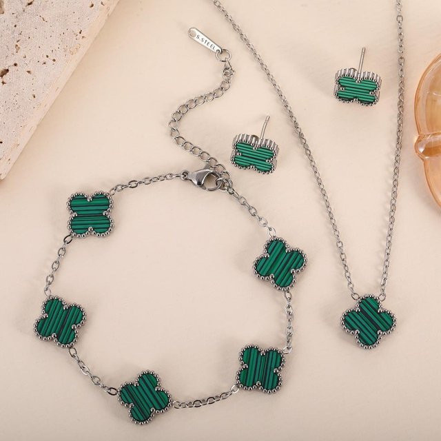 Schmuck-Set Kleeblatt, Edelstahl, Silber, Damen - Bild 1