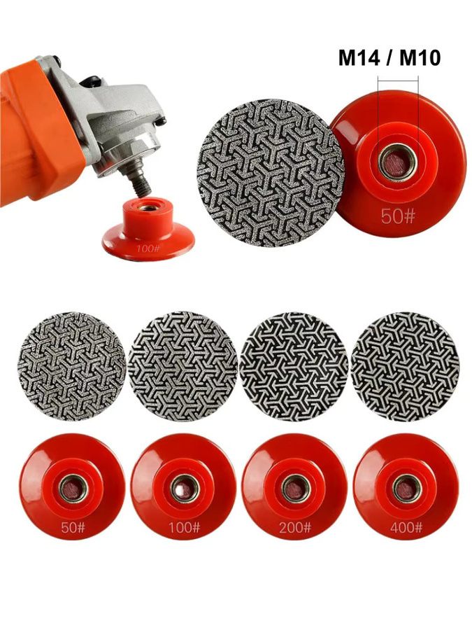 Okerqi Diamant Hand Polierpads Set für Glas, Granit, Marmor und Beton, Farbe: Rot, Durchmesser: 50 mm, Gewinde: M14/M10 - Bild 4