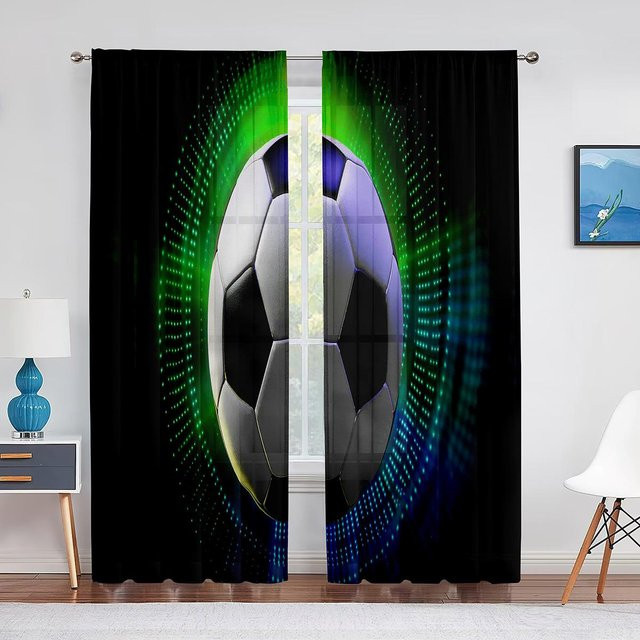 Bunter Fußball Tüllvorhang Transparent mit Ösen für Wohnzimmer, Schlafzimmer und Küche, B/H: 100 x 130 cm - Bild 1