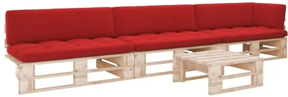 4-tlg. Paletten-Lounge-Set vidaxl aus imprägniertem Kiefernholz mit roten Polstern - Bild 1