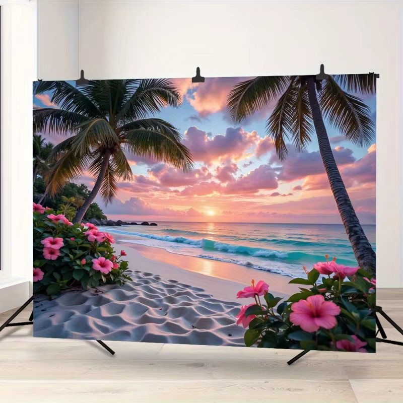 VIKAMA Wandtapisserie im tropischen Strandstil mit Sonnenuntergang und Insel-Motiv, Mehrfarbig, Textil - Bild 2