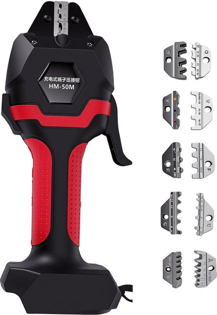 Igeteck Elektrisches Crimpzangen-Werkzeugsatz Akkubetriebene Klemmerzange für Aderendhülsen und Drahtklemmen, Schwarz, 0,5-50mm² - Bild 1