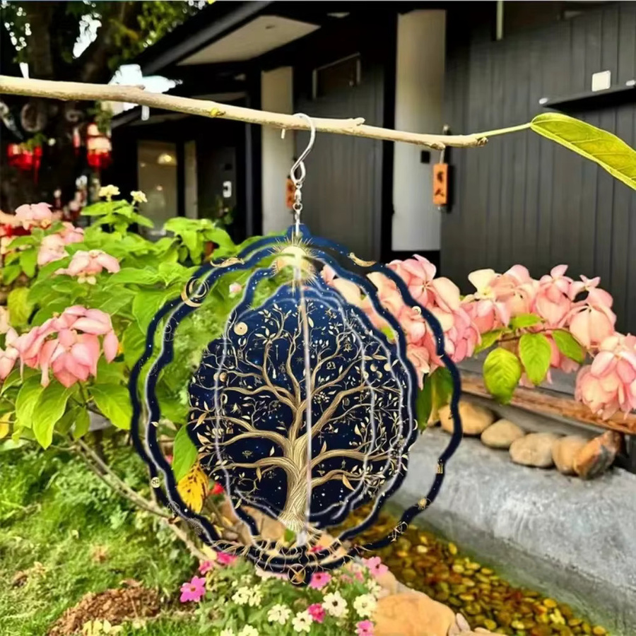 CIFBUY 3D Baum des Lebens Metall-Windspiel in Gold mit 360 Grad Drehung als kinetische Kunstdekoration für Garten und Terrasse - Bild 4
