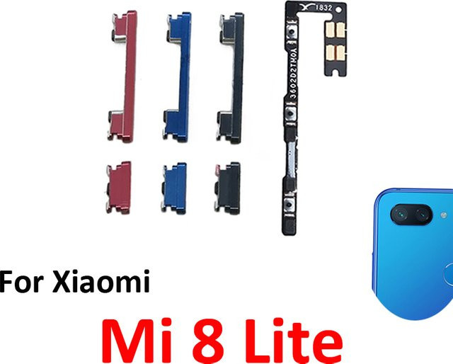 Xiaomi Mi 8 Lite Reparaturset für Power- und Lautstärketasten mit internem Flexkabel in Schwarz, Blau und Rot - Bild 1