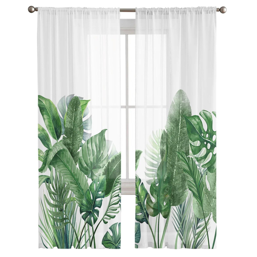 Super Six Voile-Vorhang mit floralem Tropenpflanzen-Design, transparent, Breite: 135 cm, Höhe: 114 cm - Bild 3