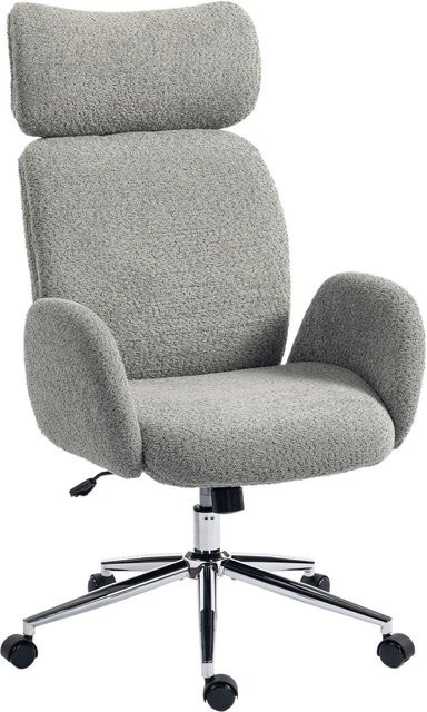 HOMCOM Bürostuhl aus Bouclé-Stoff in Grau mit Kopfstütze und Rollen, B/T/H: 65 x 75 x 115-123 cm - Bild 1