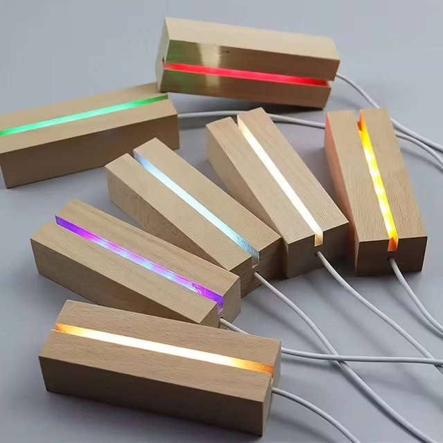 LED-Nachtlichtbasis aus Holz mit USB-Schalter für Glaskunst und Harzdekoration, rechteckiges Design in modernem Stil - Bild 1