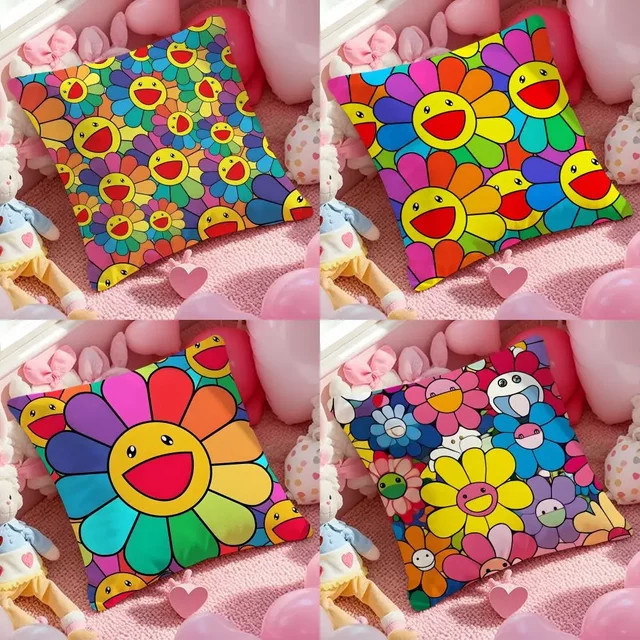 Takashi Murakami Kunstwerk Kissenbezug mit lächelnder Blume in Multicolor für Wohnzimmer und Schlafzimmer - Bild 1