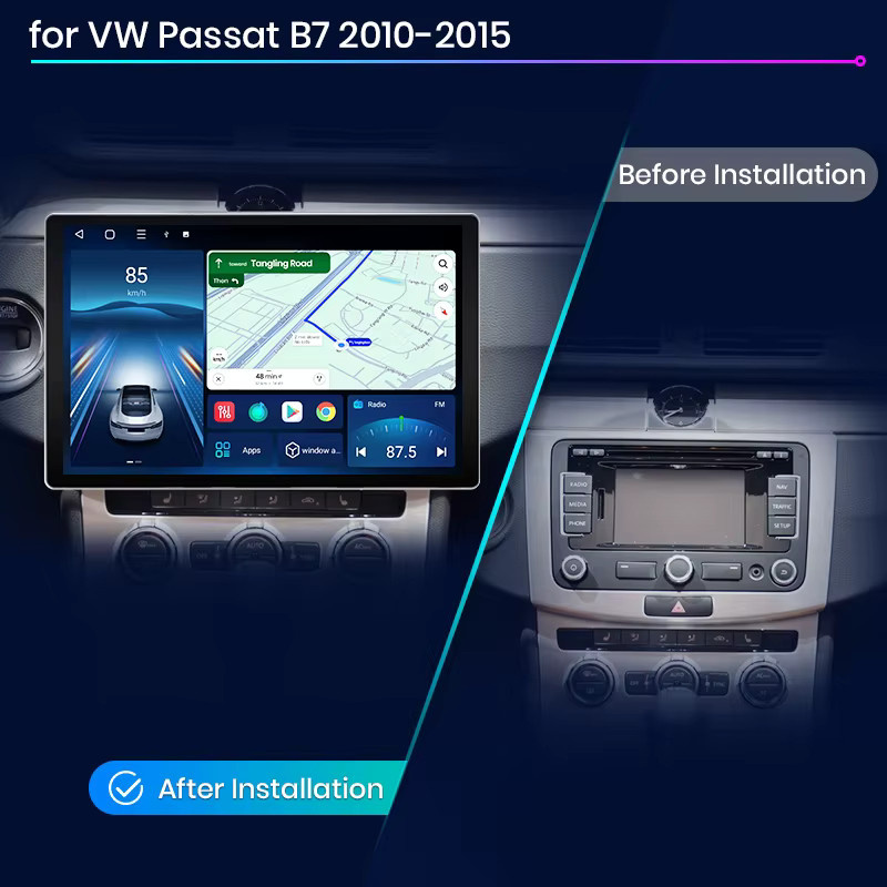 Junsun QLED Android Wireless CarPlay Autoradio für Volkswagen Passat B6 B7 CC 2010-2015, 13,1 Zoll, Schwarz - Bild 2