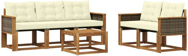 vidaXL Outdoor-Sofagarnitur aus Akazienholz mit Textilene und Kissen in Natur und Creme - Bild 1