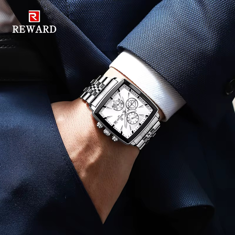 BELOHNUNG Armbanduhr Quarz, Edelstahl, Silber, Herren, Leuchtzeiger - Bild 6