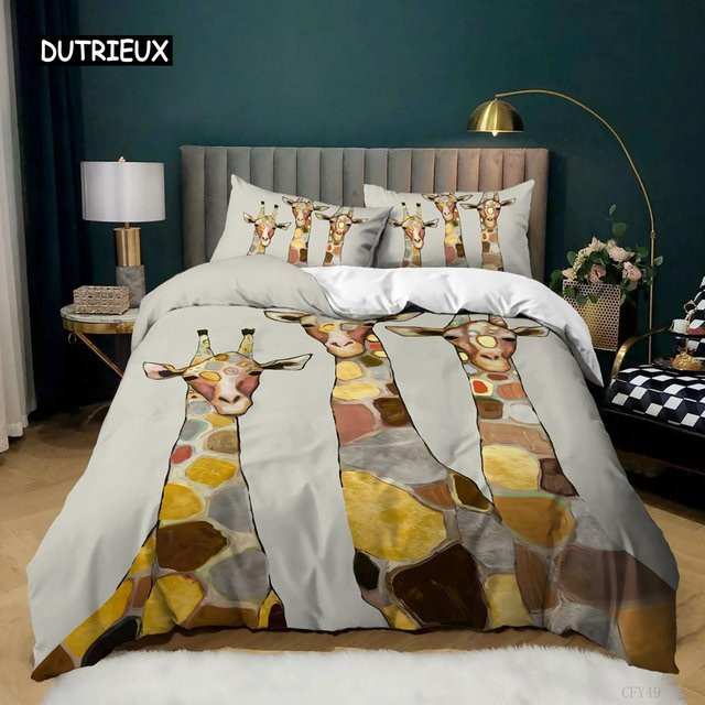 Wucifang Bags Giraffe Bettwäsche-Set mit Tierprint in Weiß, Material Mikrofaser Polyester, B/H: 135 x 200 cm - Bild 1