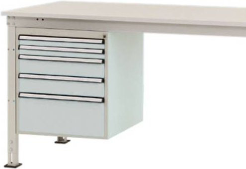 Manuflex ZB4863.7035 Gehäuse-Unterbau Stationär mit 5 Schubfächern, Nutzhöhe: 500 mm, für Tischtiefe: 1000 mm, Grau/Weiß - Bild 1