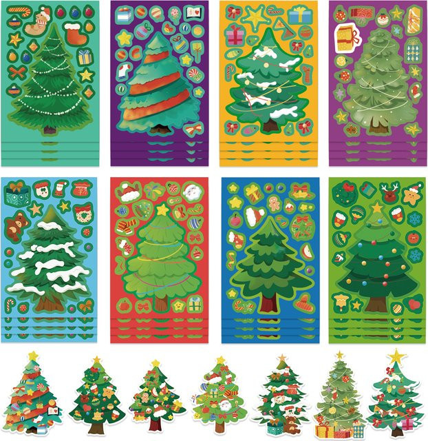 Wiederverwendbare Vinyl-Weihnachtsbaumpuzzle Make a Face Aufkleber in Mehrfarben für Notizbücher, Kühlschränke und Dekoration - Bild 1