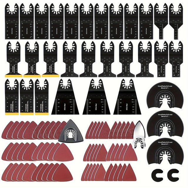95-teiliges Multitool-Zubehör Set mit Titan-Sägeblättern, Bi-Metall-Klingen und Schleifpapier für oszillierende Sägen - Bild 1
