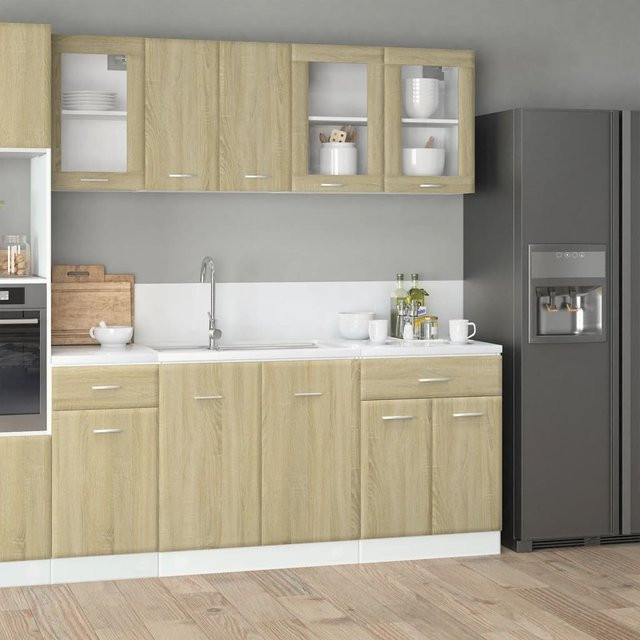 vidaXL 4-tlg Küchenschrank-Set Sonoma Eiche mit Glastüren und Schubladen aus Holzwerkstoff - Bild 2