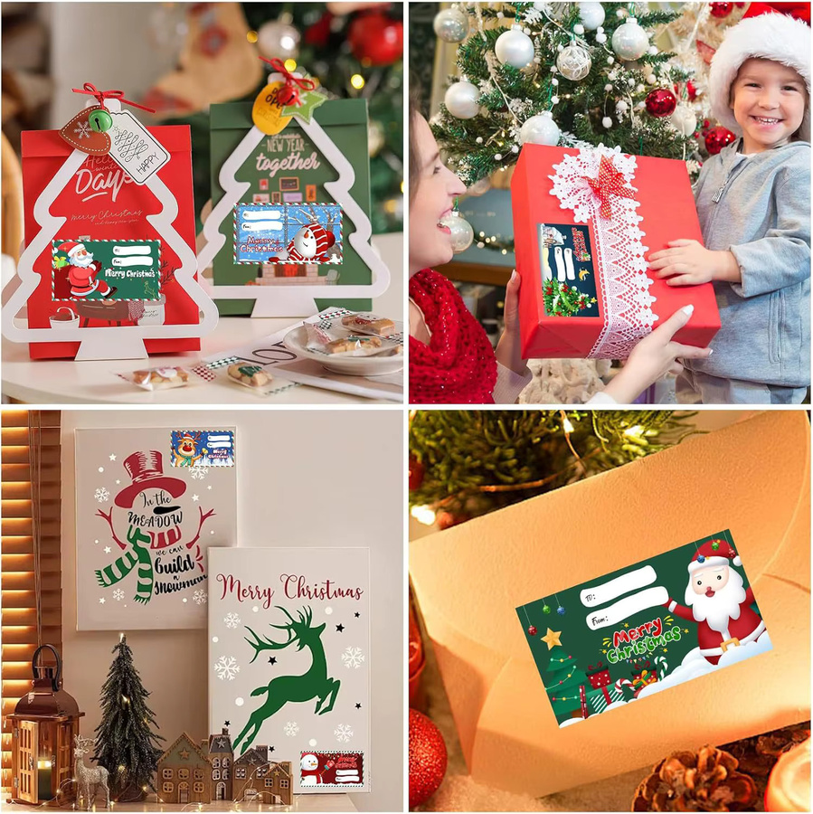 300 Stück selbstklebende Weihnachtsgeschenkanhänger mit Rollennamen und Aufklebern in Multicolour zur Dekoration von Geschenkverpackungen mit Weihnachtsmann, Rentier und Schneemann - Bild 4