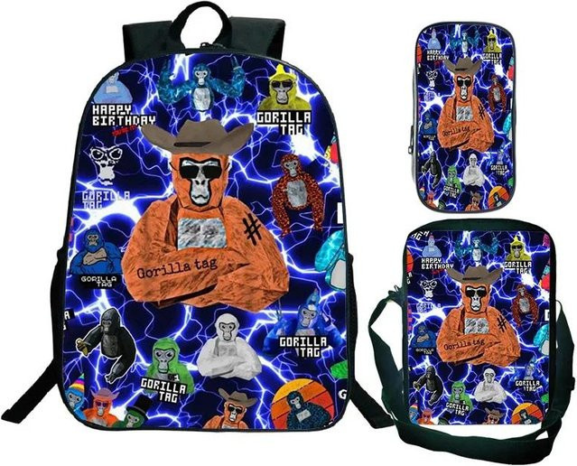 Fancy Style Studio Gorilla Tag Schulranzen Set für Jungen mit Rucksack, Umhängetasche und Federmäppchen in Mehrfarbig, Wasserdicht - Bild 1