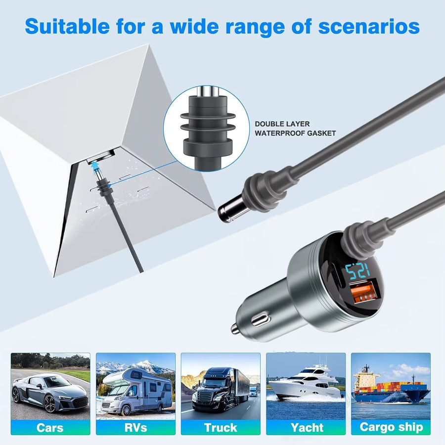FLYERMIF 3-in-1 Autoladegerät-Adapter für Starlink Mini mit DC 5521 und USB-C QC 3.0 sowie PD-Schnellladung inklusive 16 AWG DC-Kabel - Bild 4