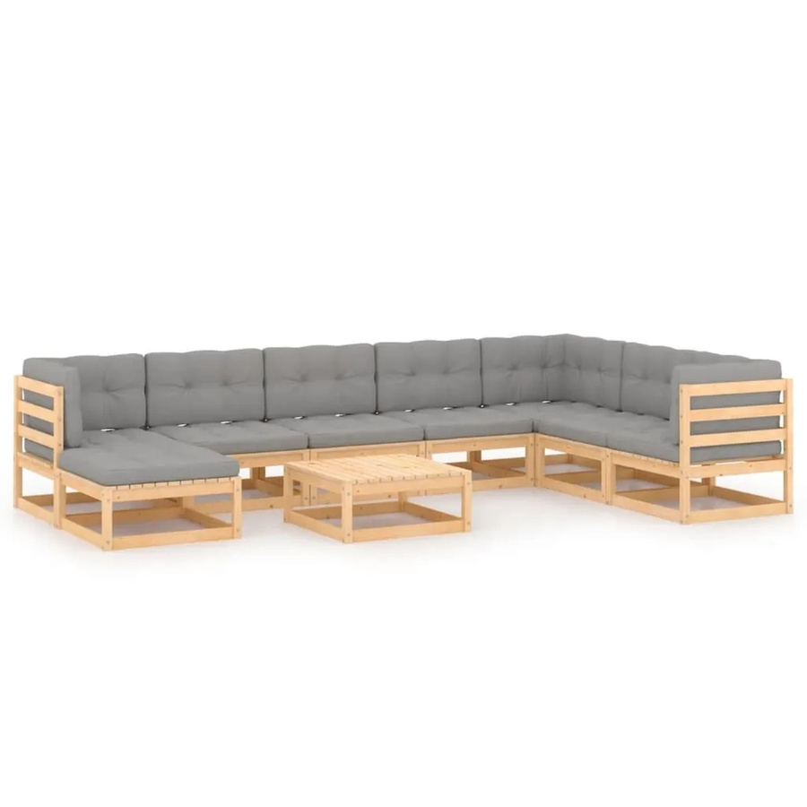 vidaXL 9-tlg. Garten-Lounge-Set aus massivem Kiefernholz mit Kissen in Natur und Grau - Bild 2