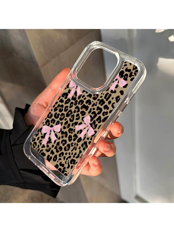 DecoPhone Transparente TPU-Handyhülle mit Schleife und Leopardenmuster für iPhone 11 bis iPhone 17 Pro Max Plus-Serie, Multicolour - Bild 3
