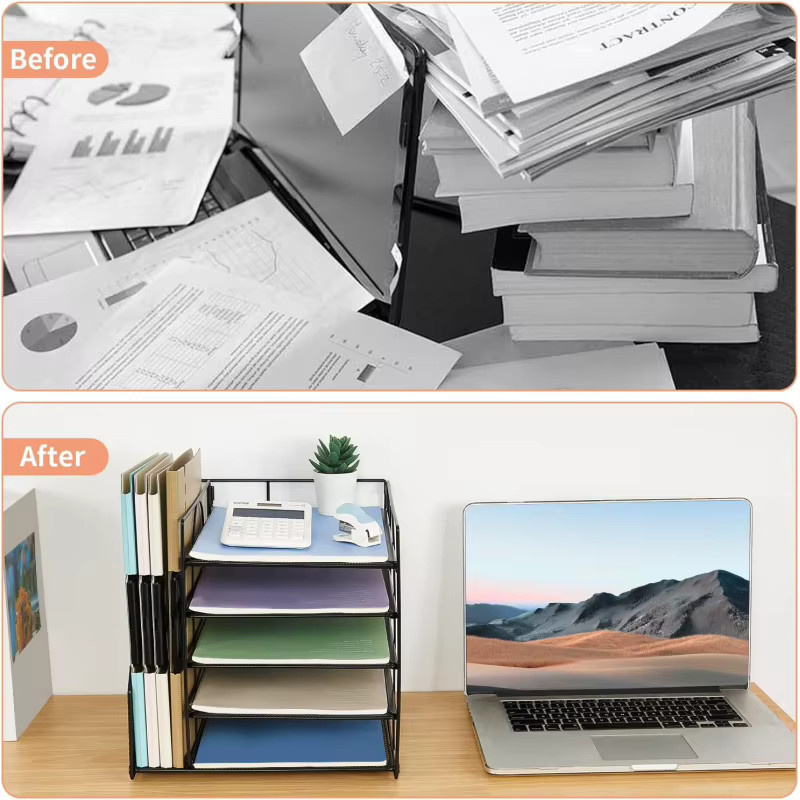 5-Schicht Dokumenten-Organizer aus Metall für A4-Dateien, Desktop-Ablage für Büro und Schreibtisch in Pink oder Schwarz - Bild 5