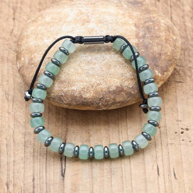 Armband, grüne Aventurin-Hämatit-Perlen, Damen Herren, Unisex - Bild 1