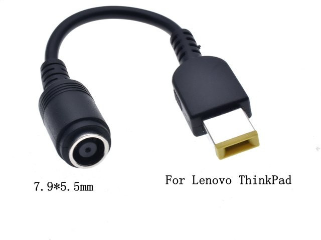 Adapterkabel von Rund auf Quadrat Stecker für IBM und Lenovo Thinkpad, Schwarz, 7,9 x 5,5 mm - Bild 1