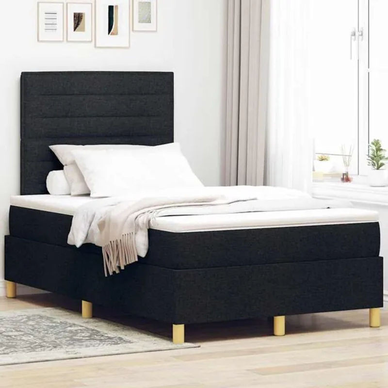 Modernes Boxspringbett mit Kopfteil von vidaXL in Schwarz aus Stoff und Holz, B/B: 120 x 200 cm - Bild 1