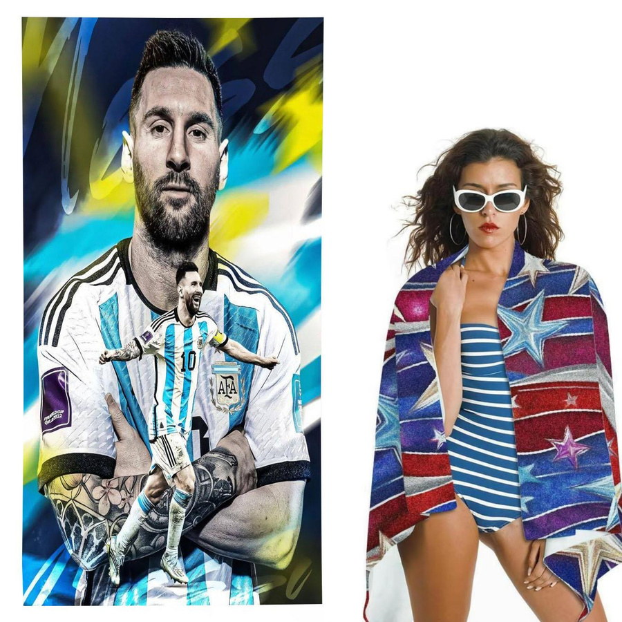 JINGYUE Pet Strandtuch Messi-Design, schnelltrocknend und wasserabsorbierend, B/H: 40 x 60 cm, Mehrfarbig - Bild 3