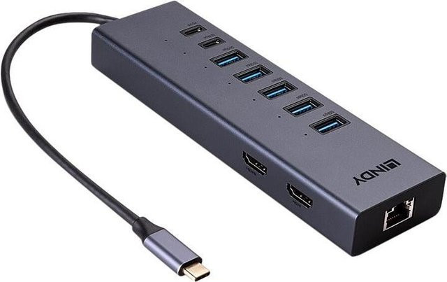LINDY DST-Mini Duo USB-C Dockingstation in Grau mit 2 x HDMI, GigE und 100 Watt Power Delivery für Smartphone, Tablet und Laptop - Bild 1