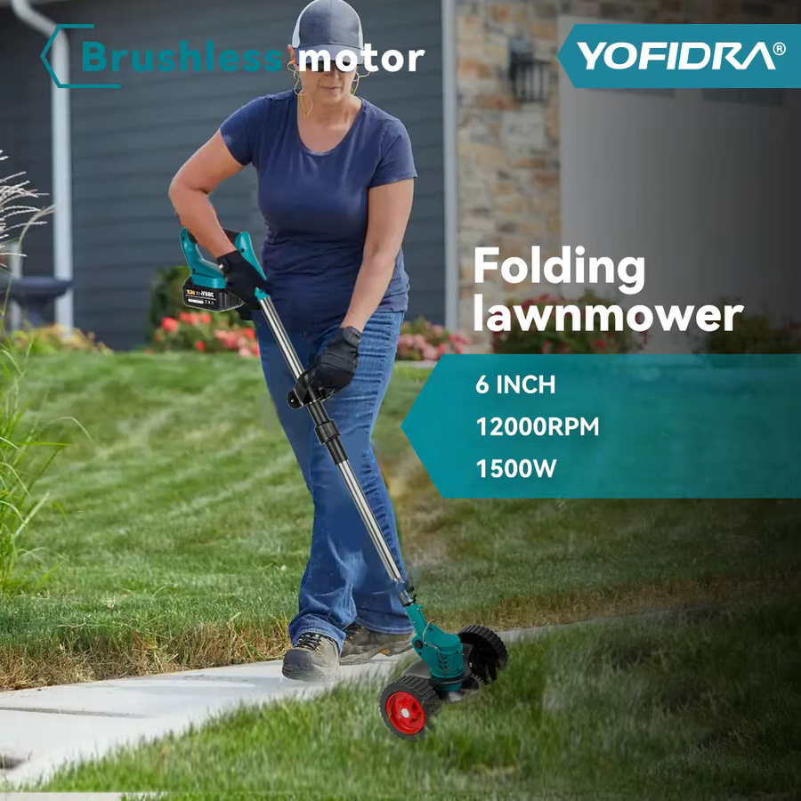YOFIDRA Kabelloser Elektrischer Rasenmäher und Rasentrimmer, Faltbar und Einstellbar, 100-135 cm, Garten-Unkrautentferner kompatibel mit Makita 21V Akku - Bild 2