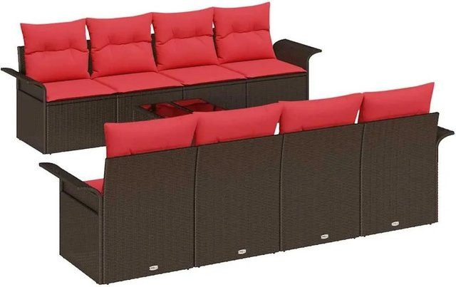 vidaXL Gartensofa-Set aus Poly-Rattan mit 9 Kissen in Beige und Rot - Bild 1