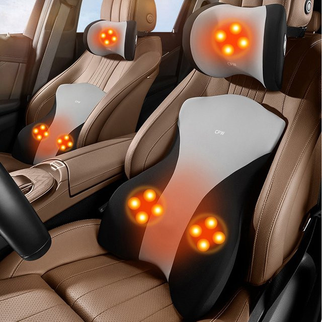 JINSERTA Elektrische Massage Kopfstütze und Lendenwirbelstütze für das Auto in Schwarz - Bild 1