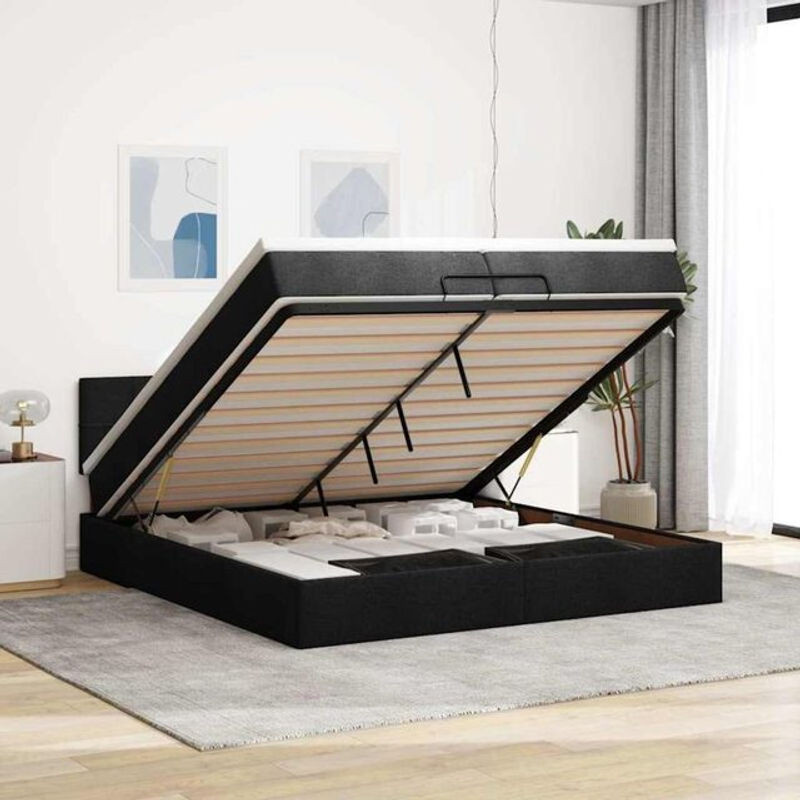 vidaxl Ottoman Polsterbett mit Matratzen und LED in Schwarz aus Stoff und Metall B/T/H: 200 x 203 x 100 cm - Bild 1
