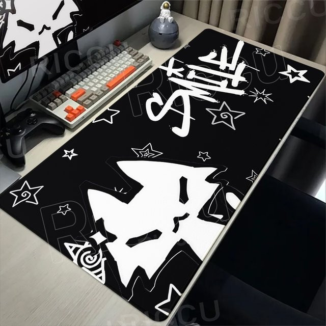 Riccu Mauspad Goth-Katzen Design in Schwarz XXL Schreibtischunterlage für PC-Gaming und Büro - Bild 1