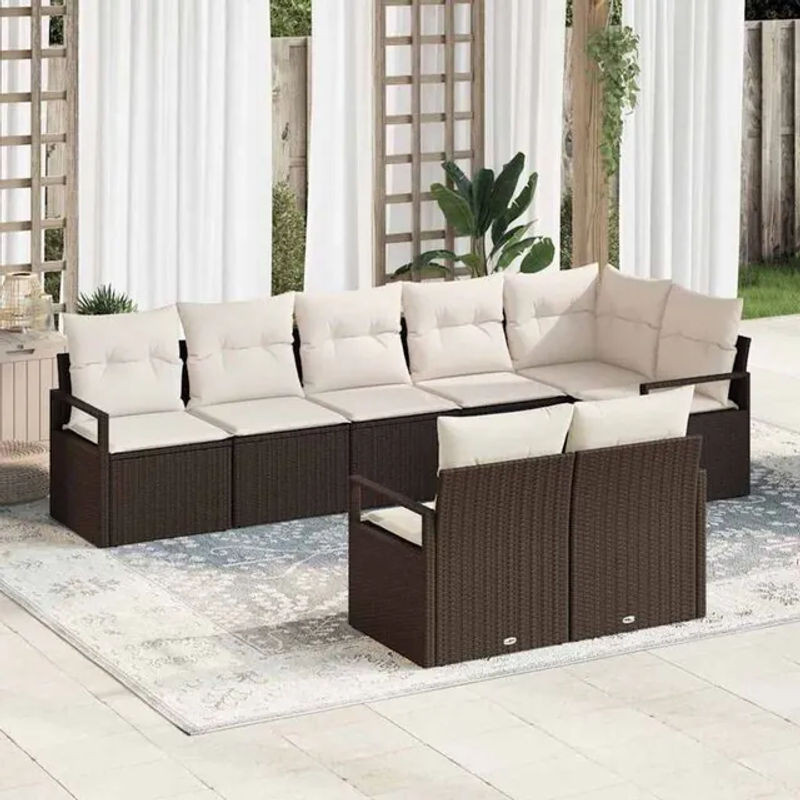 vidaXL Garten-Sofa-Set aus Poly-Rattan in Braun und Beige, 8-teiliges modernes Loungemöbel-Set - Bild 1