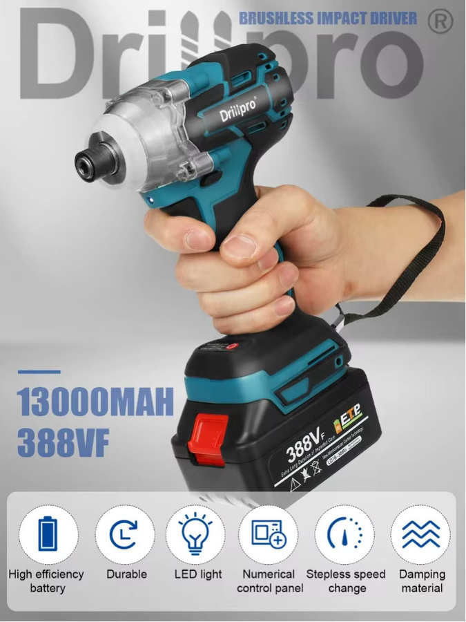 Drillpro Akku-Schlagschrauber mit 520 N.m Drehmoment, bürstenloser elektrischer Schraubendreher mit 1/2 Zoll Antrieb, kompatibel mit Makita LXT Akkus, Blau - Bild 6
