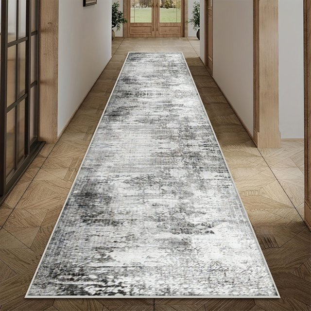 VIKAMA Luxus-Teppich mit Farbverlauf und Textur in Grau, rutschfester und langlebiger Läufer für Flur und Küche, B/T: 180 x 60 cm - Bild 1