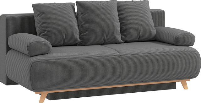 HOMCOM Schlafsofa 3-Sitzer mit Bettfunktion und Stauraum in Grau mit Cord-Optik und 5 Kissen, B/T: 188 x 140 cm - Bild 1