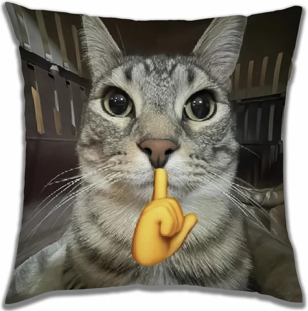 Dread Cat Meme Kissenbezug in Grau, quadratischer Kissenbezug mit Grafikdesign für Sofa und Wohnzimmer - Bild 1
