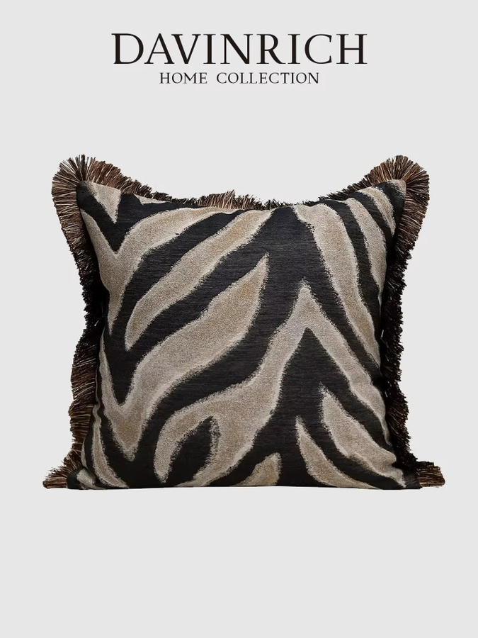 DAVINRICH Moderner Zebra-Scatter-Kissenbezug in Schwarz mit Quasten und Fransen - Bild 5