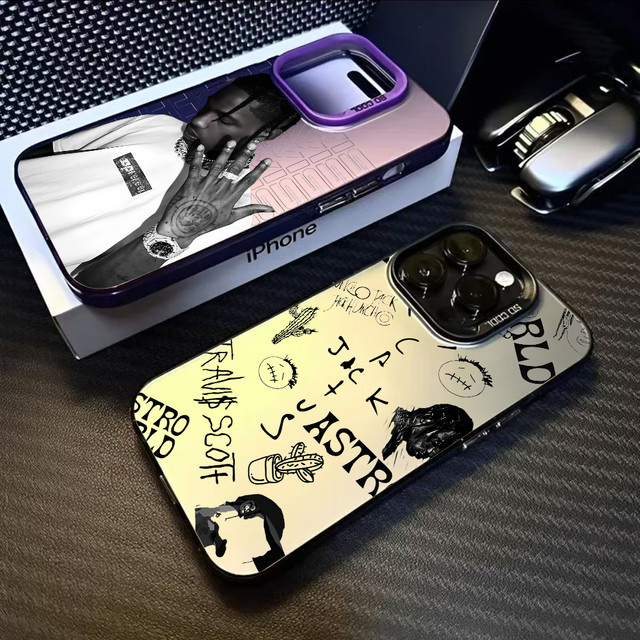 Handyhülle im Rap Singer Design für iPhone 16 15 14 13 12 11 Pro Max, Schwarz Matt mit Mehrfarbig Laser Metallic Aurora Effekt - Bild 1