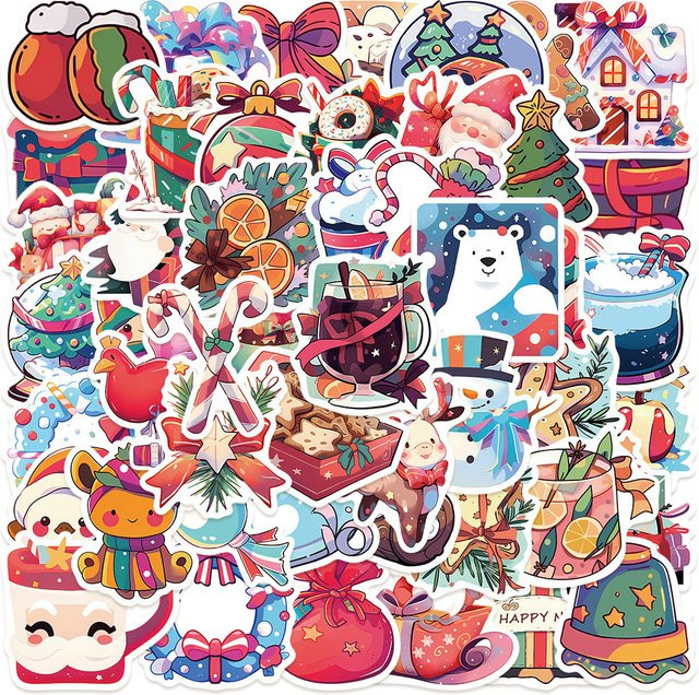 50-teiliges Set wasserfeste Weihnachts-Aufkleber mit Weihnachtsmann-Design in Multicolor für Graffiti und Dekoration - Bild 1