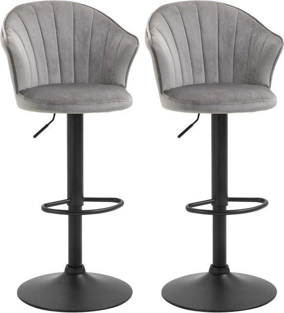 HOMCOM 2er-Set Barhocker drehbare Barstühle mit Lehne aus Samt in Grau - Bild 1