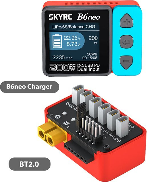 SKYRC OSH 6-Port 1S Batterielade-Hub für LiPo LiFe Li-Ion LiHV in Rot - Bild 1