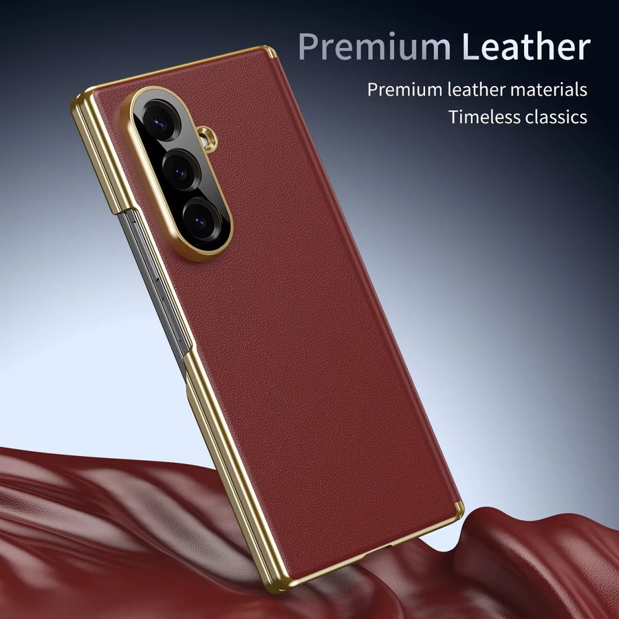 Stoßfeste Leder Handyhülle mit Objektivscharnierschutz für Samsung Galaxy Z Fold 7 6 5 4 5G, Farbe: Rot - Bild 3